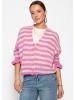 SASSYCLASSY Gestreifter Cardigan mit 3/4-Ärmeln in Pink