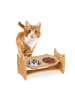 relaxdays Katzen-Futterstation in Natur/ Silber - (B)36 x (H)18 x (T)21 cm