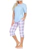 NORMANN Schlafanzug kurzarm Pyjama karierter Capri Hose Jersey - 84990 in hellblau