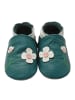 Yalion Leder-Krabbelschuhe "2 Blumen" in Petrol