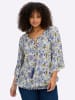 sheego by Joe Browns 3/4-Arm-Bluse in champagner-royalblau-gemustert