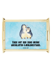 Mr. & Mrs. Panda Servier Tablett Pinguin umarmen mit Spruch in Eisblau