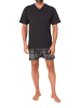NORMANN Schlafanzug kurzarm Shorty mit karierter Jersey Hose in anthrazit