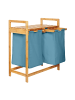 Lumaland Wäschekorb Bambus 73x64x33cm blau 2 Wäschesäcke ausziehbar Blau