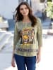 Sieh an! 3/4-Arm-Shirt in khaki-braun-bedruckt