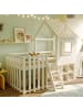 ABRIHOME Kinderbett Hochbett 90x200 mit Dach und Fenster, Massivholz in weiß