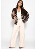 SASSYCLASSY Gestreifter Cardigan mit Außennähten in Dunkelbraun