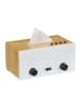 relaxdays Kosmetiktücherbox "Radio" in Weiß/ Natur - (B)24,5 x (H)12 x (T)16 cm