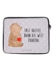 Mr. & Mrs. Panda Laptop Tasche Bär Kaffee mit Spruch in Grau Pastell