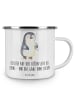 Mr. & Mrs. Panda Camping Emaille Tasse Pinguin Diabetes mit Spruch in Weiß