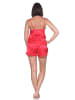 NORMANN Satin Schlafanzug Shorty Pyjama Ärmellos in rot