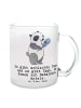 Mr. & Mrs. Panda Teetasse Glas Panda Badminton  mit Spruch in Transparent