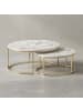 KADIMA DESIGN Couchtisch 2er-Set | Marmor-Optik Weiß-Gold, Metall, Rund in Gold