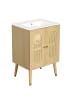 ABRIHOME Waschbeckenunterschrank in Holzfarbe 61 cm mit Keramikbecken Ablageböden