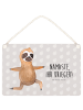 Mr. & Mrs. Panda Deko Schild Faultier Yoga mit Spruch in Grau Pastell
