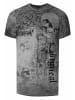 Rusty Neal Biker T-Shirt Verwaschen mit All Over Prints in Anthrazit