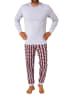 NORMANN langarm Schlafanzug Pyjama Bündchen und karierter Jersey Hose - 83213 in grau
