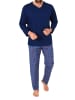 NORMANN Schlafanzug langarm mit karierter Jersey Hose in marine