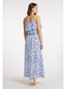 faina Damen Maxikleid Mit Blumenprint in Blau Weiss