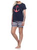NORMANN Shorty Pyjama Anker und gestreiften Shorts - 74901 in navy