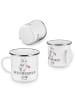Mr. & Mrs. Panda Camping Emaille Tasse Bester Bräutigam mit Spruch in Weiß