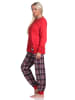 NORMANN Schlafanzug Bündchen Karohose - 75743 in rot