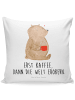 Mr. & Mrs. Panda Dekokissen Bär Kaffee mit Spruch in Weiß