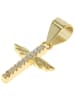 Adeliás Damen Anhänger – Flügel Kreuzanhänger aus 925 Silber mit Zirkonia in gold