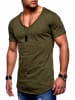 behype T-Shirt - BHSOLIN Basic Kurzarm Oversized Shirt V-Ausschnitt in Khaki