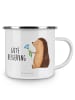 Mr. & Mrs. Panda Camping Emaille Tasse Igel Blumen mit Spruch in Weiß
