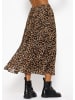 SASSYCLASSY Langer Plissée-Rock aus Chiffon mit Leo-Print in Braun