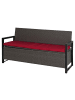 MCW Poly-Rattan 3er Sitzbank F39, Grau, Kissen bordeaux
