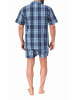 NORMANN kurzarm Schlafanzug Shorty Pyjama gewebt zum Knöpfen - 80172 in blau