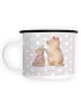 Mr. & Mrs. Panda XL Emaille Tasse Bär Kind ohne Spruch in Grau Pastell