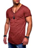 behype T-Shirt - BHSOLIN Basic Kurzarm Oversized Shirt V-Ausschnitt in Weinrot-Wash