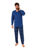 NORMANN Schlafanzug langarm Pyjama mit karierter Jersey Hose in dunkelblau
