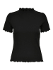 ONLY Geripptes Cropped T-Shirt Stehkragen Rundhals Top Gewellt ONLEMMA in Schwarz