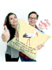 Mr. & Mrs. Panda Kissen 40x40 Storch mit Spruch in Gelb Pastell