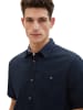 Tom Tailor Kurzarm Hemd mit Leinen Regular Freizeit Kent Kragen Design Shirt in Blau