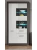 Furn.Design Vitrine weiß Hochglanz, grau Stone 100 cm, Vitrinenschrank mit 10 Fächern