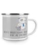 Mr. & Mrs. Panda Camping Emaille Tasse Bräutigam Heute mit Spruch in Heather Grey