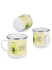 Mr. & Mrs. Panda Camping Emaille Tasse Avocado Kern mit Spruch in Gelb Pastell