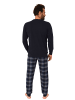 NORMANN langarm Schlafanzug Pyjama Bündchen und karierter Jersey Hose - 83162 in navy