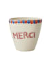 Rice Keramik Becher Handbemalt MERCI in creme