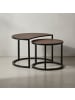 KADIMA DESIGN Wohnzimmertisch Set | Mango-Holz, Rund, Schwarze Metallbeine, 2-teilig in Braun