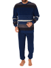 NORMANN Frottee Schlafanzug Pyjama langarm Bündchen StreifenLook - 75430 in blau