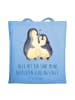 Mr. & Mrs. Panda Jutebeutel Pinguin umarmen mit Spruch in Sky Blue