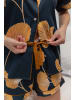 Fable & Eve Sapphire Navy Mix Woven Leaf Print Short Sleeve Shorty Set Nachtwäsche in blau