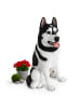 relaxdays Hund-Gartenfigur "Husky" in Schwarz/ Weiß - (B)49 x (H)86 x (T)62 cm