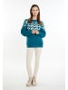 Albee Women Strick Pullover in Petrol Mehrfarbig